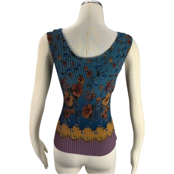 Le Grange NWT Medium Tank Top Blue Floral IXP66 St - Picture 3 of 5